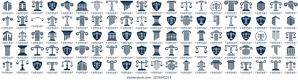 Simple elegant law firm logo collection , justice logo set , blue and white background