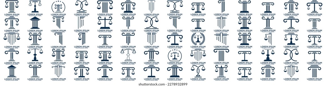 Simple elegant law firm logo collection , justice logo set , blue and white background