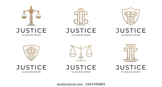 Simple and elegant law firm logo collection , justice logo set design, gold and white background.