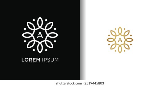 Design simples e elegante logotipo de flor de folha com letra A. Premium Vetor