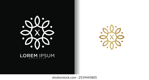 Diseño elegante simple del logotipo de la flor de la hoja con la letra X. Vector de Premium