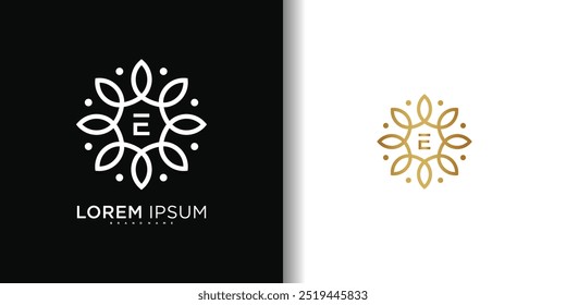 Simple elegant leaf flower logo design with letter E. Premium Vector