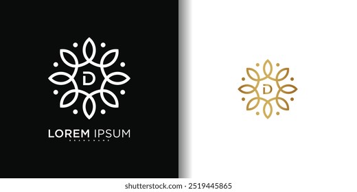 Simple elegant leaf flower logo design with letter D. Premium Vector