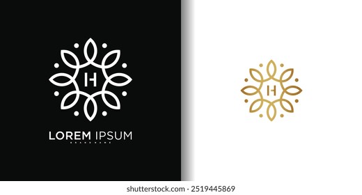 Simple elegant leaf flower logo design with letter H. Premium Vector