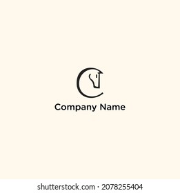 simple and elegant letter C logo design, with a shape like a horse's head