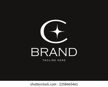 Simple elegant letter C with star shine logo template