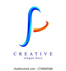Simple Elegant Letter F gradient 3d icon logo vector element