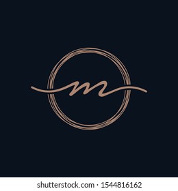 Simple Elegant Letter M With Circle handwriting Logo Sign Symbol Icon