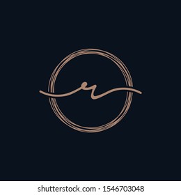 Simple Elegant Letter R With Circle handwriting Logo Sign Symbol Icon