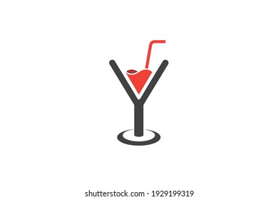 simple elegant letter y drink in glass logo concept, flat design style