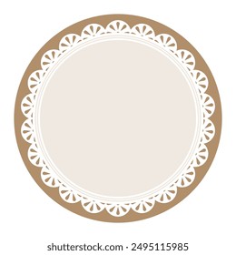 Simple Elegant Light Brown Circular Frame Decorated With Round Scalloped Lace Design
