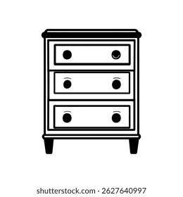 Un dibujo de línea simple y elegante de una cómoda, presentada con un fondo transparente. Las líneas limpias y el diseño minimalista lo hacen altamente versátil.