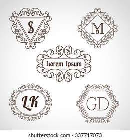Simple and elegant  line art floral monograms and vignettes. For logo, business sign, corporate identity