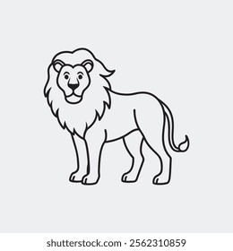 A simple and elegant line art illustration of a majestic lion, perfect for children's books, educational materials, or any design project requiring a touch of the wild.