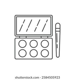 A simple and elegant line art illustration of an eyeshadow palette with a mirror and makeup brush. This minimalistic design represents beauty products, cosmetics, and makeup essentials.