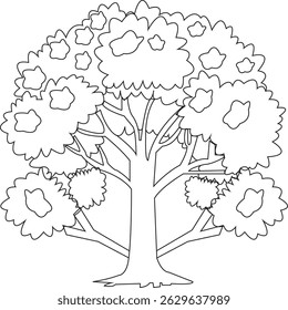 A simple and elegant line art illustration of a tree with branches and leaves. Perfect for nature-themed projects, eco-friendly designs, educational materials, coloring pages, and minimalist art colle