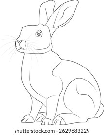 Simple and elegant line art illustration of a cute sitting rabbit. Hand-drawn vector style, perfect for coloring books, children’s designs, wildlife themes, and educational materials.