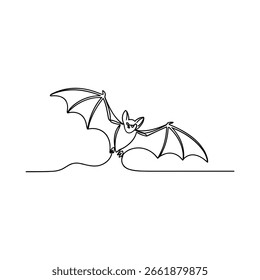 A simple, elegant line art illustration of a bat in mid-flight.