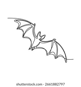 A simple, elegant line art illustration of a bat with outstretched wings.