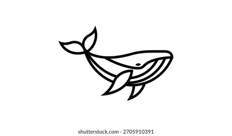 A simple and elegant line art illustration of a whale, showcasing its graceful form with clean, flowing lines.