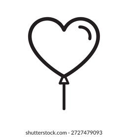 Una ilustración de arte lineal simple y elegante de un globo en forma de corazón con una cinta y una flecha en la parte inferior.