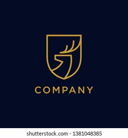 simple elegant line art, linear, outline deer and shield logo, badge, emblem, label design. universal premium deer, elk moose, antlers brand template illustration