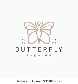 simple elegant line butterfly, woman icon vector logo design
