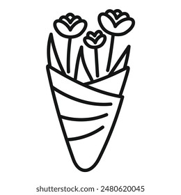 Simple and elegant line drawing of flowers wrapped in decorative paper, evoking feelings of joy and celebration