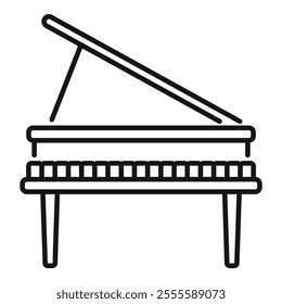 Simple and elegant line drawing of a grand piano with its lid open, ready to create beautiful music