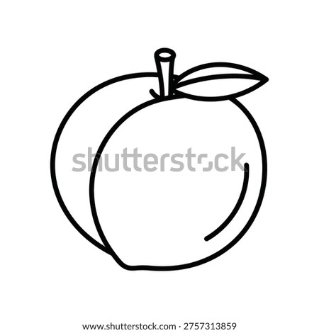 A simple, elegant line drawing of a peach, showcasing its smooth surface and single leaf, evoking a sense of freshness and minimalistic artistry.