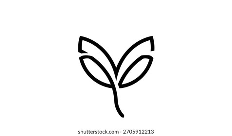 A simple, elegant line drawing of a plant with two leaves sprouting from a single stem, conveying growth and nature.
