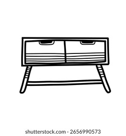 A simple, elegant line drawing showcases a modern furniture piece with two drawers. The design emphasizes minimalist aesthetics and functional appeal.