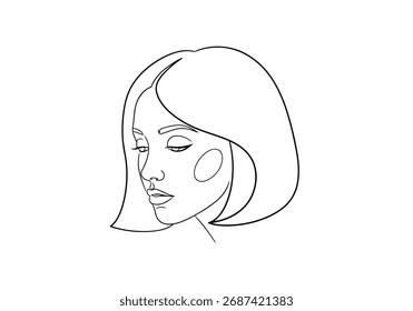 Um simples, elegante desenho de linha de um perfil de mulher, mostrando suas características com linhas limpas em um fundo branco.