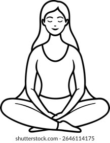 Simple and elegant line drawing of a young woman seated cross legged conveying peace and mindfulness great for decor branding and wellness inspired digital art