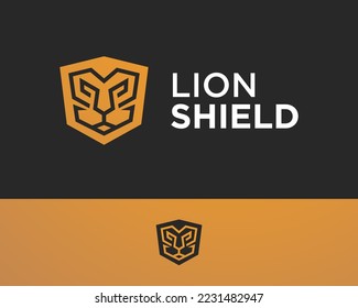 Simple and elegant Lion head shield logo design template. 