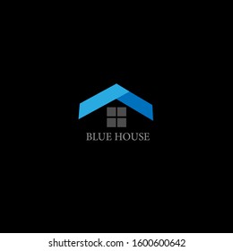 the simple elegant logo of blue house with black background