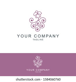 Simple and elegant logo design with purple grape elements. Can be used for vineyard companies, breweries and others