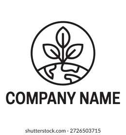 Un logotipo sencillo y elegante con una planta que crece de la tierra, encerrado en un marco circular. El logotipo tiene un fondo transparente e incluye el nombre de la empresa debajo del diseño circular.