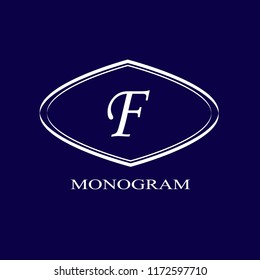 Simple elegant logo with a large letter F. Vector elegant monogram on a blue background.