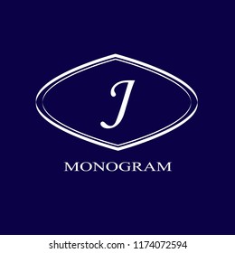 Simple elegant logo with a large letter J. Vector delicate monogram on a dark blue background.