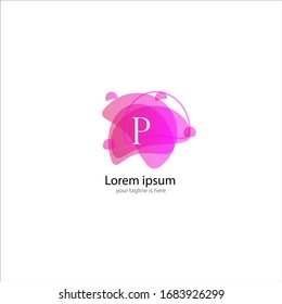 the simple elegant logo of letter P with abstract liquid and white background