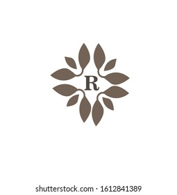 the simple elegant logo of 
letter R and flat flower with white background