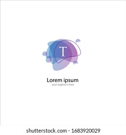 the simple elegant logo of letter T with abstract liquid and white background