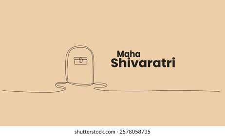 A simple and elegant Maha Shivaratri design featuring a Shivling in continuous line art style. The soft color palette enhances the spiritual essence, symbolizing devotion to Lord Shiva.