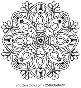 simple and elegant mandala design for coloring book, creative and trendy mandala art for henna design, wall art
