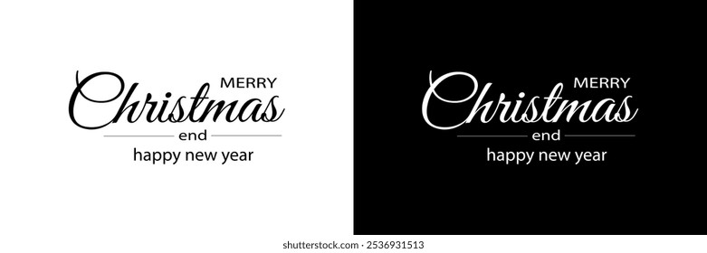 A simple, elegant Merry Christmas and Happy New Year text in a handwritten font. Available in both black and white versions. Perfect for greeting cards, invitations, and social media posts