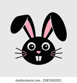 A simple and elegant minimalist illustration of an Easter Bunny face, featuring clean lines, cute whiskers, and long ears for a modern festive touch.