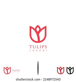 simple elegant minimalist tulips logo design modern concept 