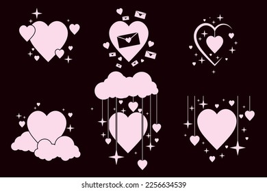 simple elegant modern love shape with sparking star, cloud, arrow, love letter and liquid for valentine's day ornament design vector illustrations EPS10