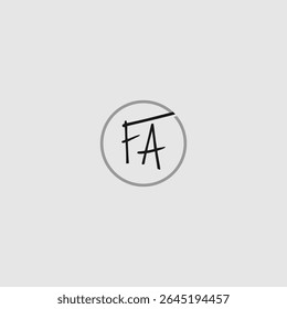 A simple and elegant monogram design featuring the letters 'FA' enclosed within a clean circular frame. Suitable for various branding, corporate identity, or personal logo applications.
